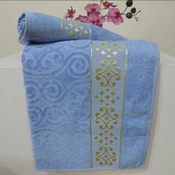 Kadife Banyo Havlusu 90x140 Mavi Renk Luxury Desen 
