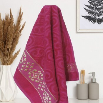 Kadife El Havlusu 50x80 Fuşya Renk Luxury Desen 