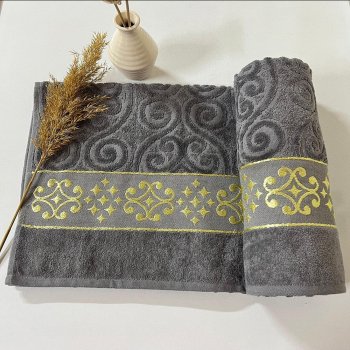 Kadife Banyo Havlusu 90x140 Gri Renk Luxury Desen  