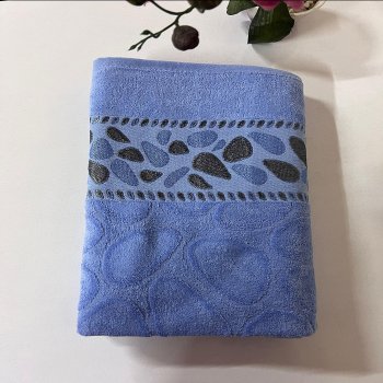 Kadife Banyo Havlusu 90x140 Mavi Renk Taş Desen