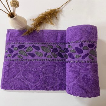 Kadife Banyo Havlusu 90x140 Mor Renk Taş Desen