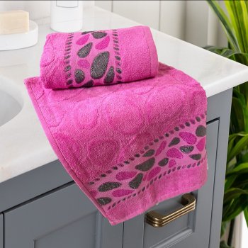 Kadife El Havlusu 50x80 Pembe Renk Taş Desen 